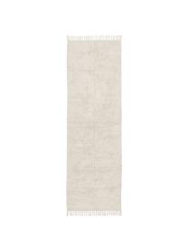 Katoenen loper Daya met franjes, handgetuft, Bovenzijde: 100 % katoen, Onderzijde: latex, Crèmewit, B 80 x L 250 cm