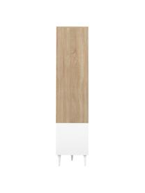 Standregal Horizon in Weiß mit Eichenholz-Optik, Füße: Buchenholz, massiv, lacki, Eichenholz, Weiß, 90 x 180 cm
