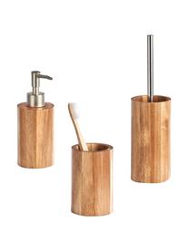 Dosatore di sapone in legno d'acacia Wood, Contenitore: legno d'acacia, Testa della pompa: plastica effetto acciaio, Legno di acacia, argentato, Ø 7 x Alt. 17 cm