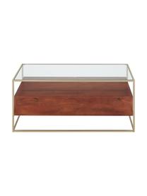 Holz-Couchtisch Theodor mit Schubladen, Tischplatte: Glas, Gestell: Metall, pulverbeschichtet, Mangoholz, Braun, B 100 x T 55 cm