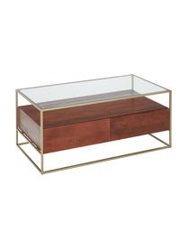 Holz-Couchtisch Theodor mit Schubladen, Tischplatte: Glas, Gestell: Metall, pulverbeschichtet, Mangoholz, Braun, B 100 x T 55 cm