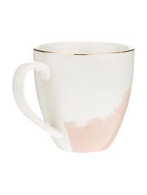 Porzellan Kaffeetasse Rosie mit abstraktem Muster und goldfarbenem Rand, 2 Stück, Porzellan, Weiß,Rosa, Ø 12 x H 9 cm