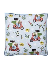 Povlak na polštář se zimním motivem Scooter, 100% bavlna, Modrá, Š 45 cm, D 45 cm