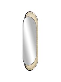 Specchio ovale da parete con intreccio viennese Esma, Cornice: metallo, rattan, Retro: pannello di fibra a media, Superficie dello specchio: lastra di vetro, Nero, beige, Larg. 51 x Alt. 143 cm