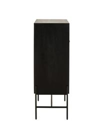 Highboard Vienna mit Wiener Geflecht, Korpus: Massives Mangoholz, lacki, Füße: Metall, pulverbeschichtet, Mangoholz, Schwarz, B 100 x H 120 cm