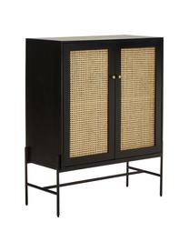 Highboard Vienna mit Wiener Geflecht, Korpus: Massives Mangoholz, lacki, Füße: Metall, pulverbeschichtet, Mangoholz, Schwarz, B 100 x H 120 cm