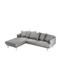Sofa narożna Adrian (3-osobowa), Tapicerka: 47% wiskoza, 23% bawełna,, Stelaż: sklejka, Nogi: drewno dębowe olejowane, Ciemnoszara tkanina, S 255 x G 182 cm, lewostronna