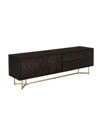 Credenza con motivo a spina di pesce e ante Luca, Struttura: metallo rivestito, Legno di mango, dorato, Larg. 180 x Alt. 54 cm