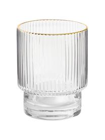 Carafe et verres à relief rainuré et bord doré Minna, 5 élém., Verre, soufflé bouche, Transparent, couleur dorée, Ø 10 x haut. 25 cm