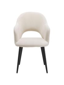 Krzesło z podłokietnikami z aksamitu Rachel, Tapicerka: aksamit (wysokiej jakości, Nogi: metal malowany proszkowo, Kremowobiały aksamit, S 55 x G 65 cm