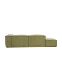 Diván modular de pana Lennon, Tapizado: pana (92% poliéster, 8% p, Estructura: madera de pino maciza, ma, Patas: plástico, Pana verde, An 269 x F 119 cm, respaldo derecho