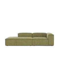 Diván modular de pana Lennon, Tapizado: pana (92% poliéster, 8% p, Estructura: madera de pino maciza, ma, Patas: plástico, Pana verde, An 269 x F 119 cm, respaldo derecho