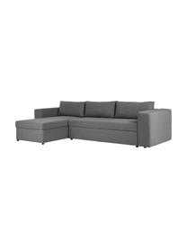 Grote slaapbank Noah (4-zits) met opbergruimte, Bekleding: polyester, Frame: grenenhout, Frame: massief beukenhout, FSC-g, Poten: kunststof, Geweven stof donkergrijs, B 343 x D 180 cm, hoekdeel links