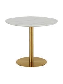 Kulatý jídelní stůl v mramorovém vzhledu Karla, Ø 90 cm, Bílá, mramorovaná, zlatá, Ø 90 cm, V 75 cm
