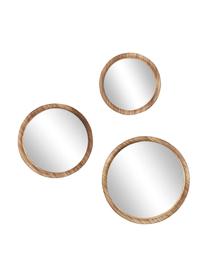 Set de espejos de pared redondos de madera Jones, 3 uds., Espejo: cristal, Marrón, Set de diferentes tamaños