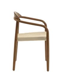 Massief houten fauteuil Nina, Frame: massief eucalyptushout, F, Zitvlak: polyester, uv-bestendig, Bruin, beige, B 56 x D 53 cm