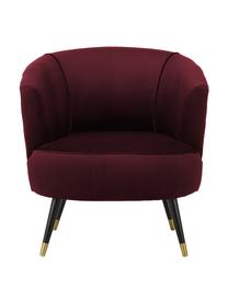 Fluwelen fauteuil Ella, Bekleding: fluweel (polyester), Poten: gelakt metaal, Fluweel donkerrood, B 74 x D 78 cm