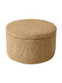 Puf grande de borreguillo Alida, con espacio de almacenamiento, Tapizado: 100% poliéster Alta resis, Estructura: madera contrachapada, met, Borreguillo marrón, Ø 70 x Al 42 cm