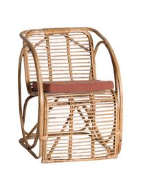 Krzesło z rattanu z poduszką siedziska Hidra, Stelaż: rattan, Tapicerka: tkanina, Beżowy, czerwony, S 60 x W 78 cm