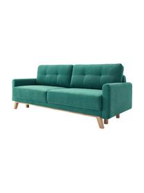 Sofa rozkładana z aksamitu z miejscem do przechowywani Balio (3-osobowa), Tapicerka: 100% aksamit poliestrowy , Nogi: drewno naturalne, Szmaragdowy, S 216 x G 102 cm