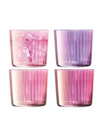 Mondgeblazen waterglazen Gems met groefreliëf, 4-delig, Mondgeblazen glas, Roze- en lilatinten, Ø 8 x H 7 cm, 300 ml