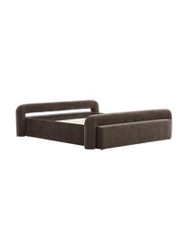 Polsterbett Komoro, Bezug: Polyester (Strukturstoff), Korpus: Massives Kiefernholz, Webstoff Dunkelbraun, B 160 x L 200 cm