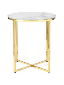 Kulatý odkládací stolek se skleněnou deskou v mramorovém vzhledu Antigua, Bílá v mramorovém vzhledu, zlatá, Ø 45 cm, V 50 cm