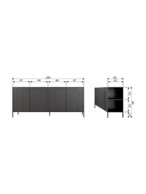 Sideboard Avourio mit geriffelter Front aus Eschenholz, 4-türig, Korpus: Eschenholz, FSC-zertifizi, Füße: Metall, beschichtet, Dunkelbraun, B 200 x H 85 cm