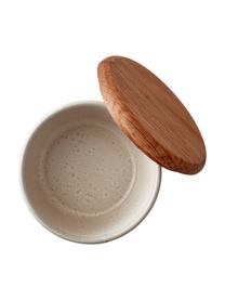 Set 3 ciotole con coperchio in legno Gasper, Ciotola: gres, Coperchio: legno di quercia, Bianco, legno di quercia, Set in varie misure