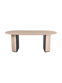 Table à manger ovale avec placage en chêne brossé blanc Bianca, 200 x 90 cm, Bois de chêne clair laqué, larg. 200 x prof. 90 cm