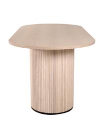 Ovaler Esstisch Bianca mit Eichenholzfunier, 200 x 90 cm, Tischplatte: Mitteldichte Holzfaserpla, Beine: Trompetenbaumholz, gebürs, Eichenholz, hell lackiert, B 200 x T 90 cm