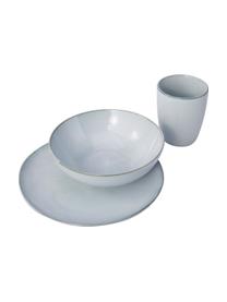 Set 12 stoviglie da colazione tonalità blu grigie fatte a mano Thalia, 4 persone, Gres, Blu, Ø 23 x Alt. 3 cm