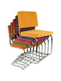 Sedia cantilever in velluto a coste Kink, Rivestimento: velluto a coste (88% nylo, Struttura: metallo, cromato, Velluto a coste arancione, cromato, Larg. 48 x Prof. 48 cm