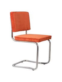 Sedia cantilever in velluto a coste Kink, Rivestimento: velluto a coste (88% nylo, Struttura: metallo, cromato, Velluto a coste arancione, cromato, Larg. 48 x Prof. 48 cm