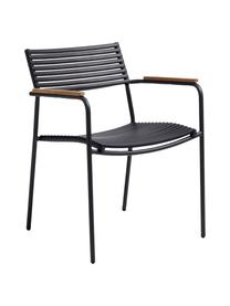 Ogrodowe krzesło z podłokietnikami Mood, Stelaż: aluminium malowane proszk, Czarny, drewno tekowe, S 60 x G 56 cm