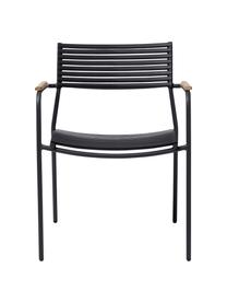 Ogrodowe krzesło z podłokietnikami Mood, Stelaż: aluminium malowane proszk, Czarny, drewno tekowe, S 60 x G 56 cm