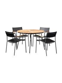 Ogrodowe krzesło z podłokietnikami Mood, Stelaż: aluminium malowane proszk, Czarny, drewno tekowe, S 60 x G 56 cm