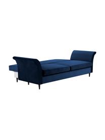 Sofa rozkładana z aksamitu z funkcją przechowywania Lola (3-osobowa), Nogi: drewno, Ciemnoniebieski aksamit, ciemny brązowy, S 245 x G 95 cm