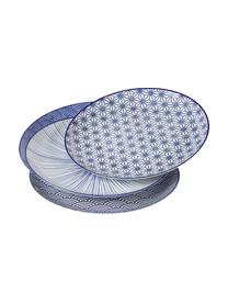 Set 4 piatti piani in porcellana blu/bianca fatti a mano Nippon, Porcellana, Blu, bianco, Ø 26 cm