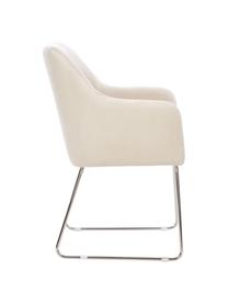 Sedia con braccioli in velluto Isla, Rivestimento: velluto (poliestere) Con , Gambe: metallo rivestito, Velluto bianco crema, argentato, Larg. 60 x Prof. 62 cm