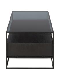 Mesa de centro de madera con cajones Theodor, Tablero: vidrio, Estructura: metal con pintura en polv, Madera de mango, negro, An 100 x F 55 cm
