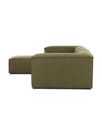 Canapé d'angle modulable 4 places avec tabouret Lennon, Tissu vert, larg. 327 x prof. 207 cm