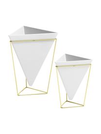 Komplet wazonów Trigg Desk, 2 elem., Wazon: biały Podstawa: mosiądz, Komplet z różnymi rozmiarami