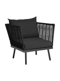 Tuin loungeset Vadstena in donkerbruin/zwart, 5-delig, Bekleding: polyester, Tafelblad: acaciahout, Zwart, Set met verschillende formaten