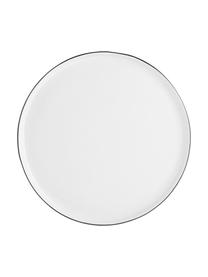 Piatto piano fatto a mano Salt 4 pz, Porcellana, Bianco latteo con bordo nero, Ø 28 cm