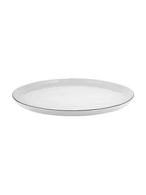 Assiettes plates artisanales en porcelaine Salt, 4 pièces, Porcelaine, Blanc cassé avec bordure noire, Ø 28 cm