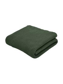 Coperta a maglia in cotone organico verde scuro Adalyn, 100% cotone organico, certificato GOTS, Verde scuro, Larg. 150 x Lung. 200 cm