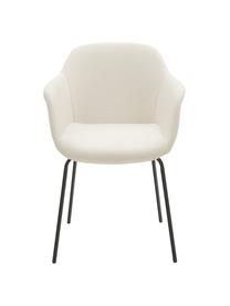 Židle s područkami s úzkým skořepinovým sedákem Fiji, Sedák: krémově bílá Nohy: matná černá, Š 58 cm, H 56 cm
