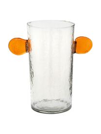 Jarrón de vidrio soplado artesanalmente Ears, Vidrio reciclado soplado artesanalmente, Naranja, transparente, Ø 14 x Al 25