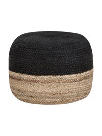 Pouf en jute artisanal Bono, Brun, noir, Ø 50 x haut. 36 cm